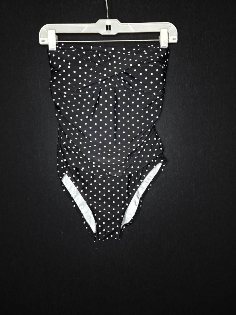 NWOT SHADL Black White Polka Dot Strapless One Piece Swimsuit Size M Ruched